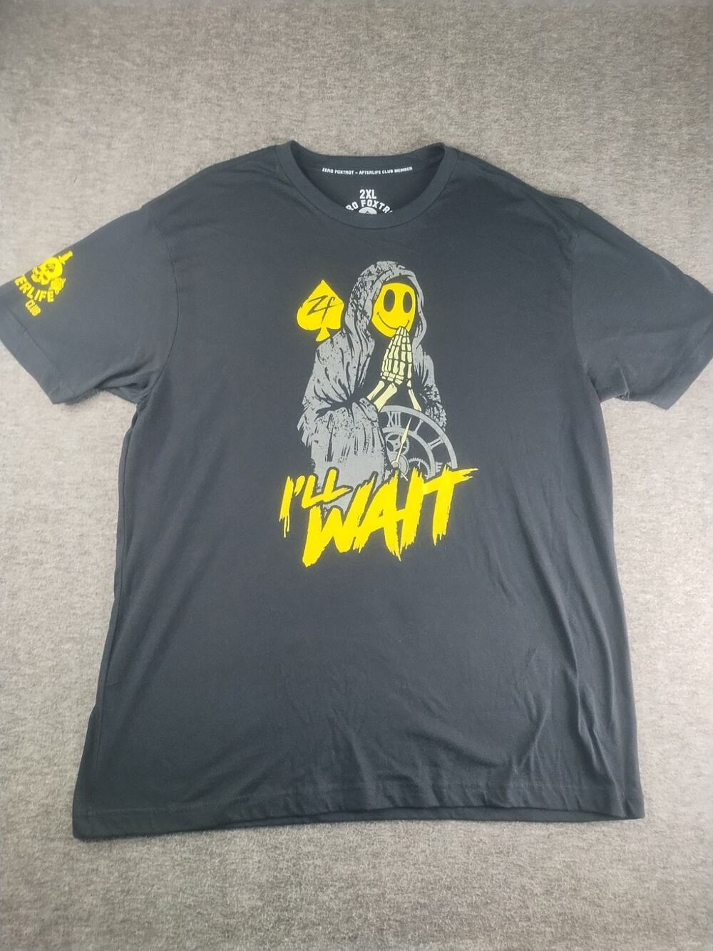 Zero Foxtrot Mens 2XL Afterlife Club I'll Wait Skeleton Black T-Shirt
